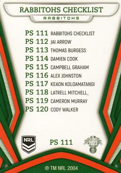 2023 NRL Traders Titanium - Pearl Special #PS111 South Sydney Rabbitohs Checklist Back